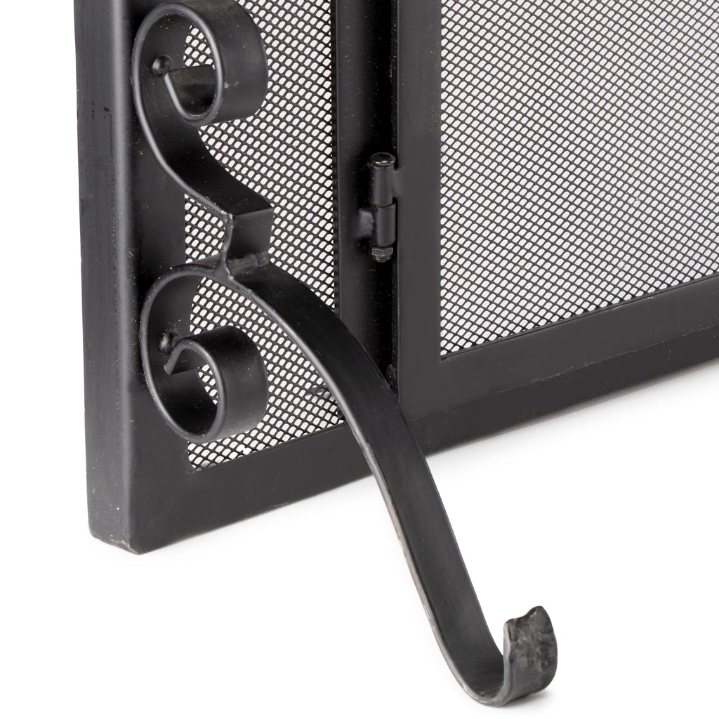 Black Metal Fireplace Screen with Hinged Doors E8129