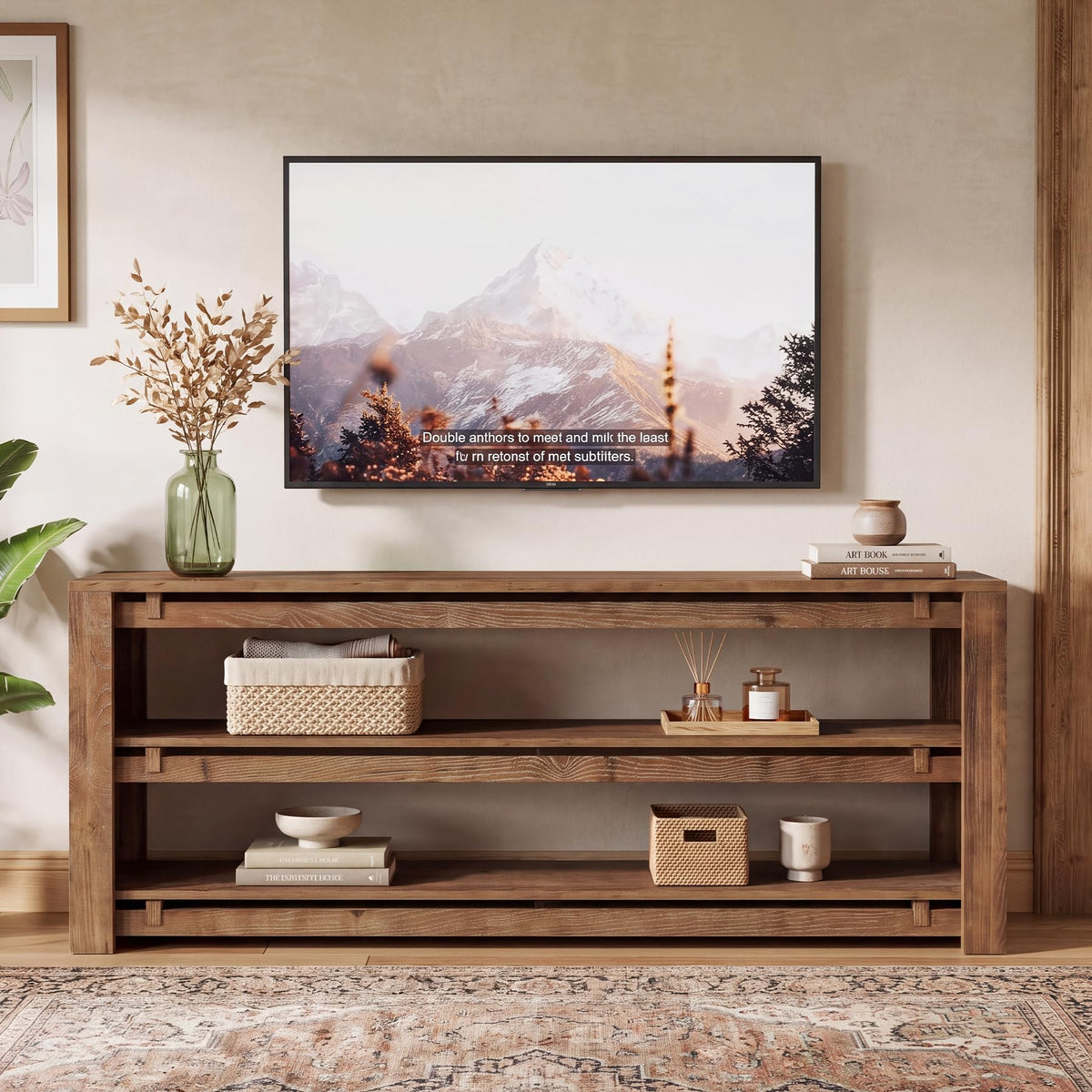 63" Solid Wood 3-Tier TV Stand Q97529