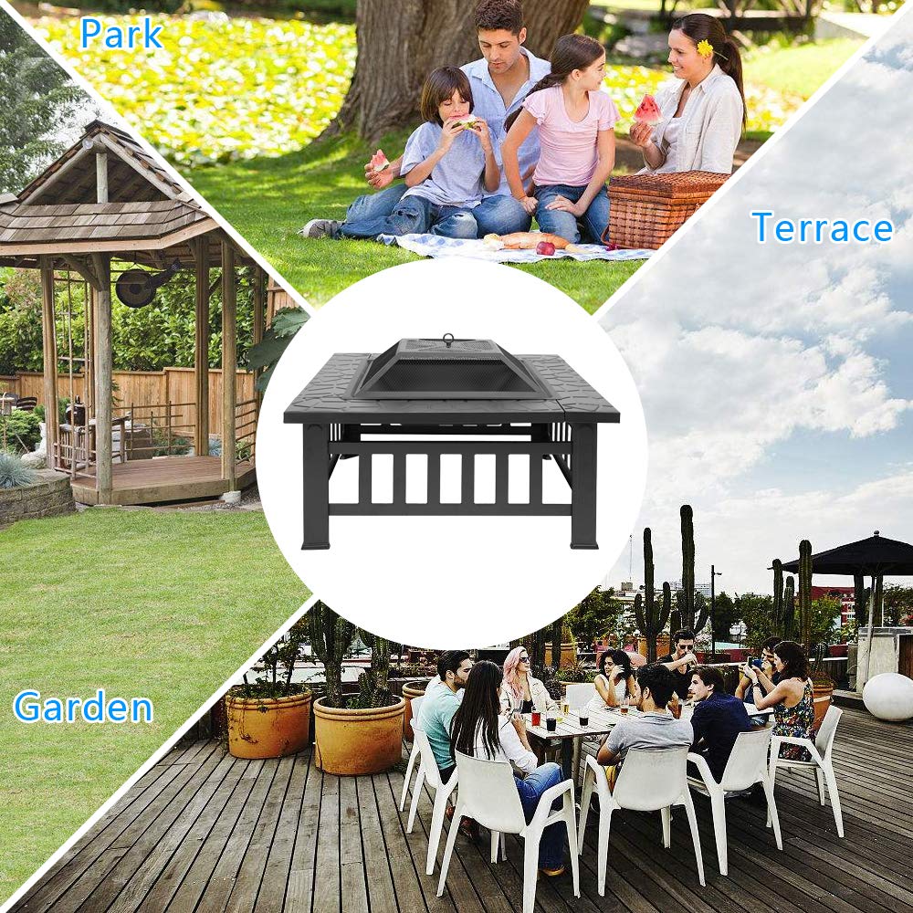 Portable Iron Wood Burning Fire Pit with Mesh Screen Lid T6491