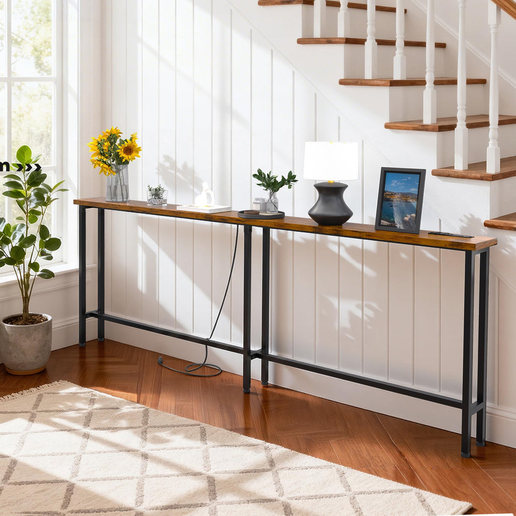 78" Sofa Table with Built-in Power Strip Metal Frame F977373