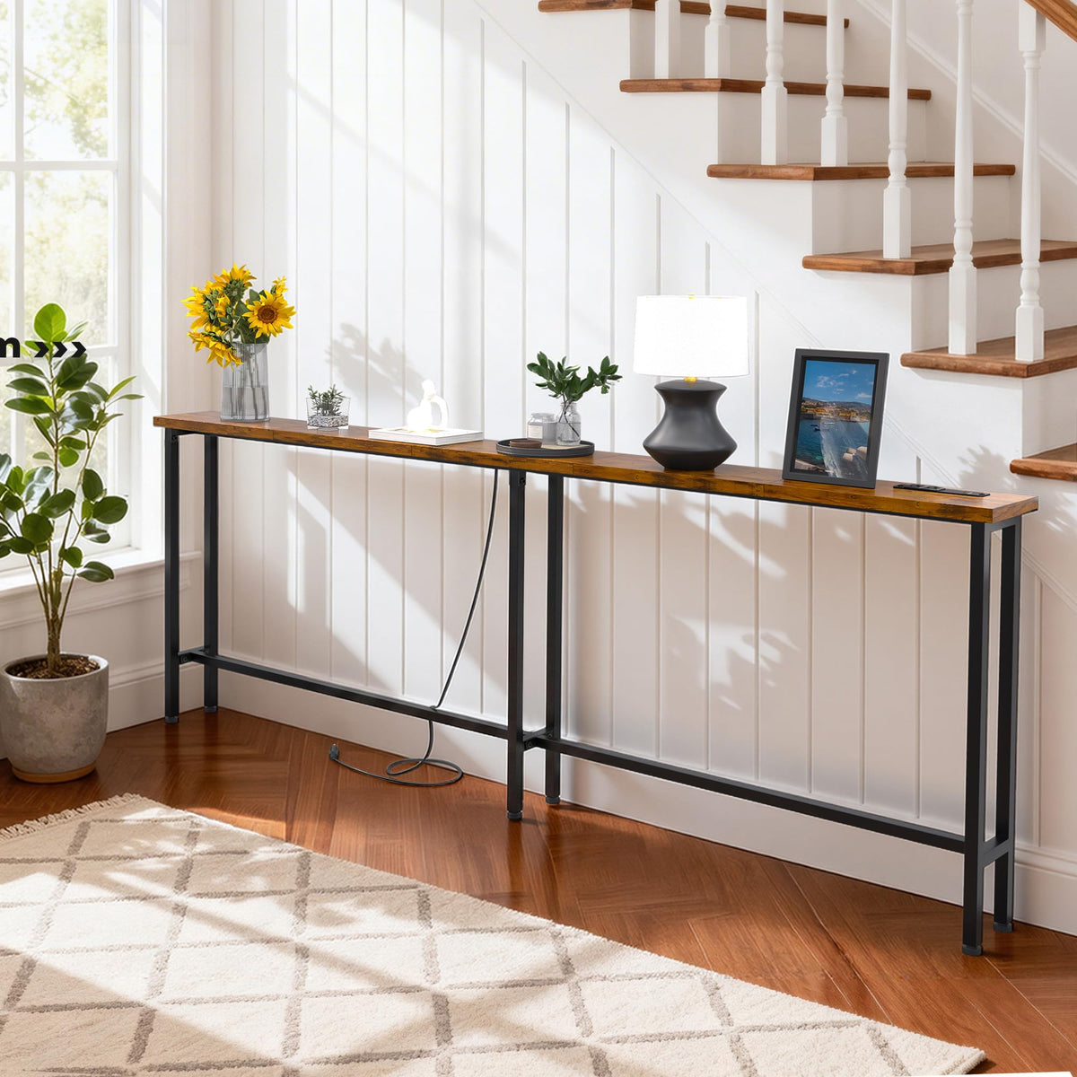 78" Sofa Table with Built-in Power Strip Metal Frame F977373