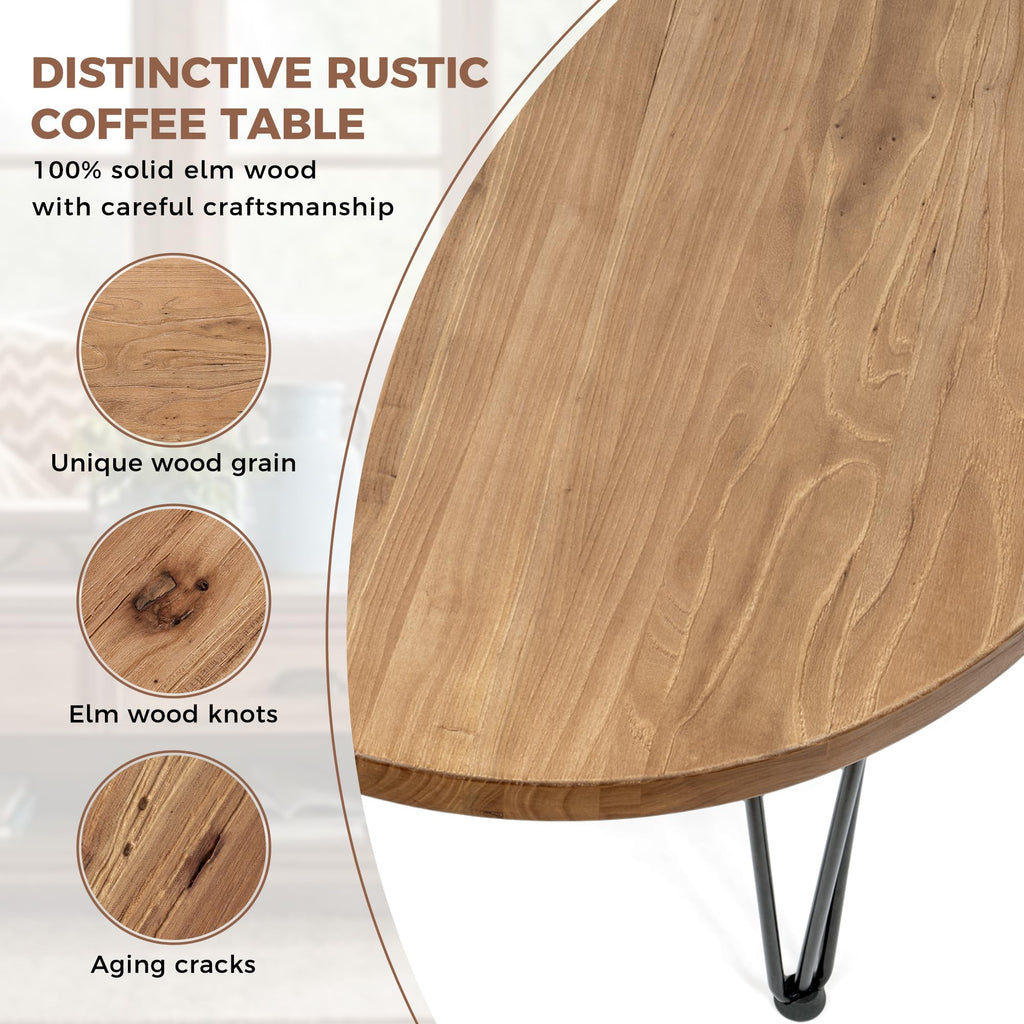 Rustic Wood Round Coffee Table with Metal Legs K631