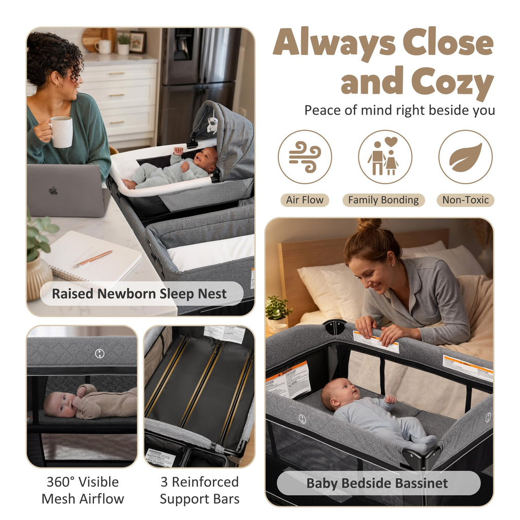 4 in 1 Foldable Pack and Play with Bassinet & Changing Table K8495