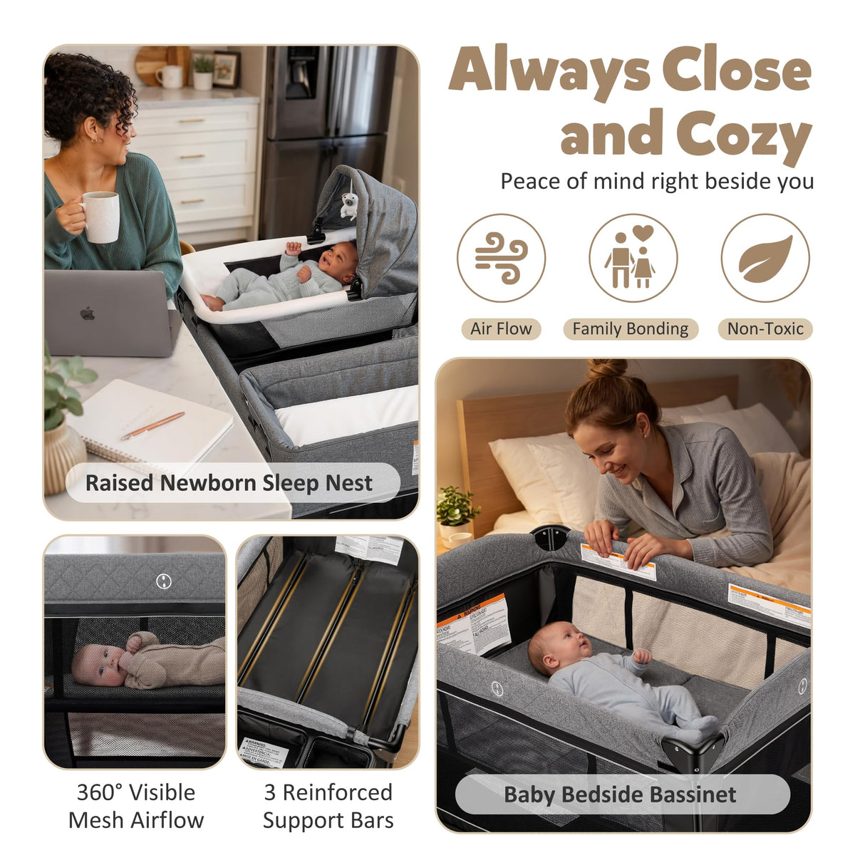 4 in 1 Foldable Pack and Play with Bassinet & Changing Table K8495