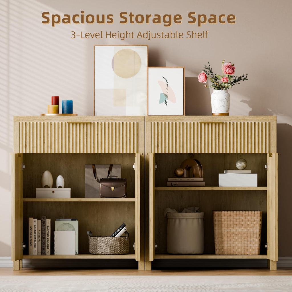 Natural Oak Storage Cabinet with Adjustable Shelves W790