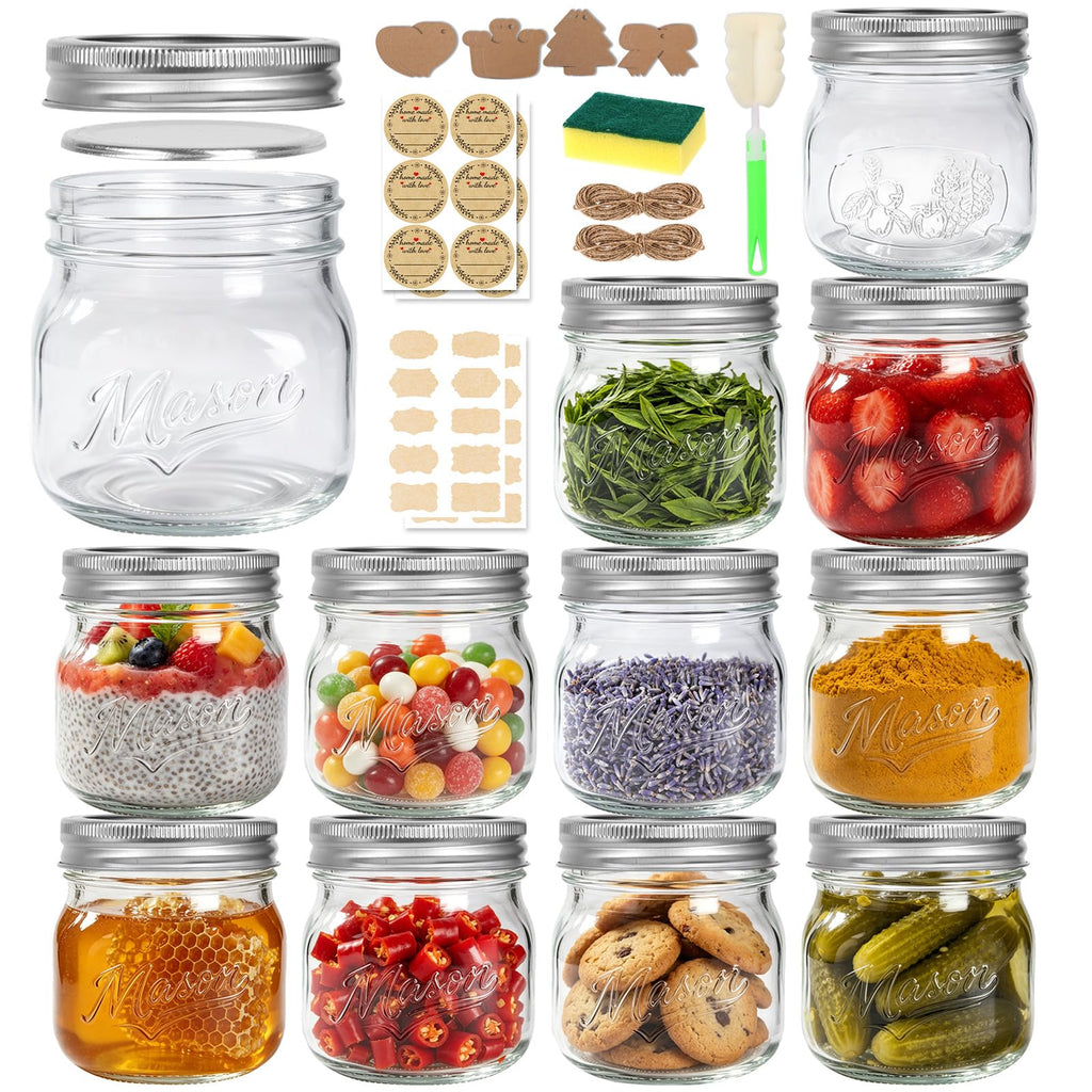 16 oz 12 Pack Wide Mouth Mason Jars with Lids N75151