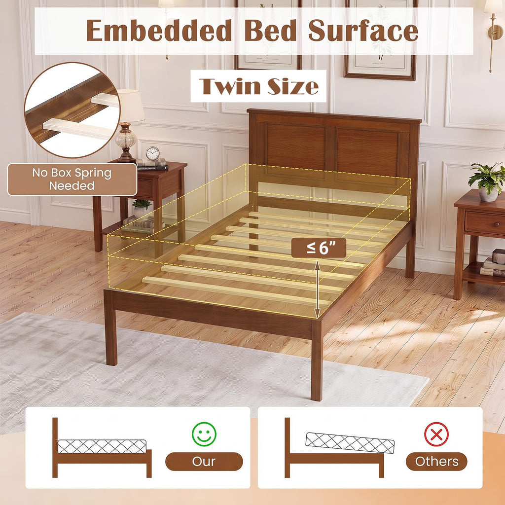 Twin Size Wooden Platform Bed with Headboard U45189