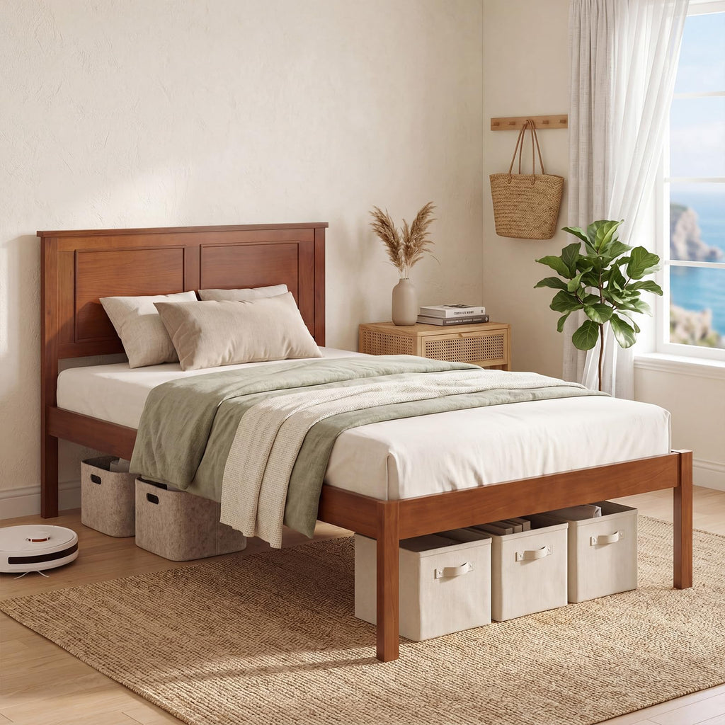 Twin Size Wooden Platform Bed with Headboard U45189