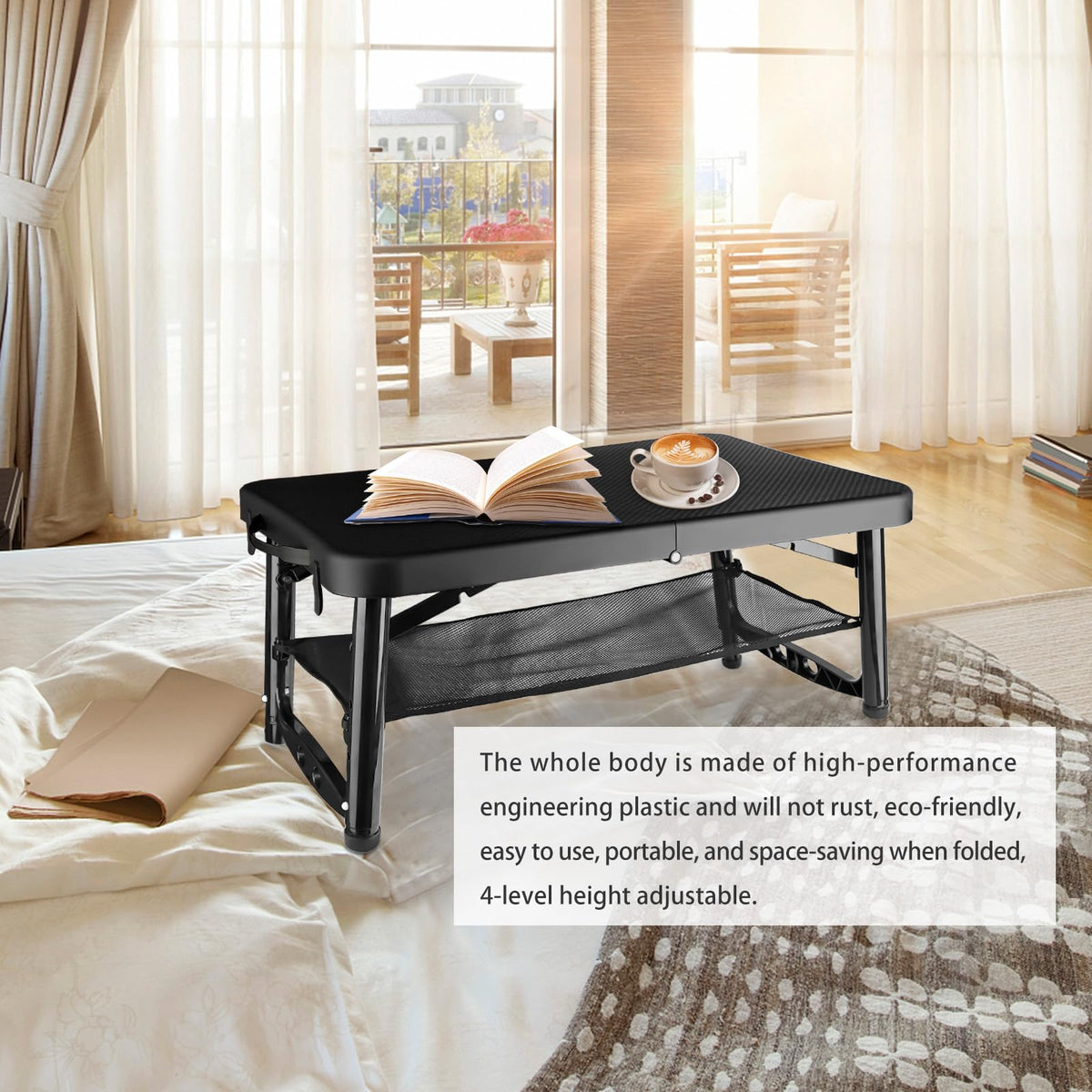Black 4 Foot Folding Table and Stool V4269