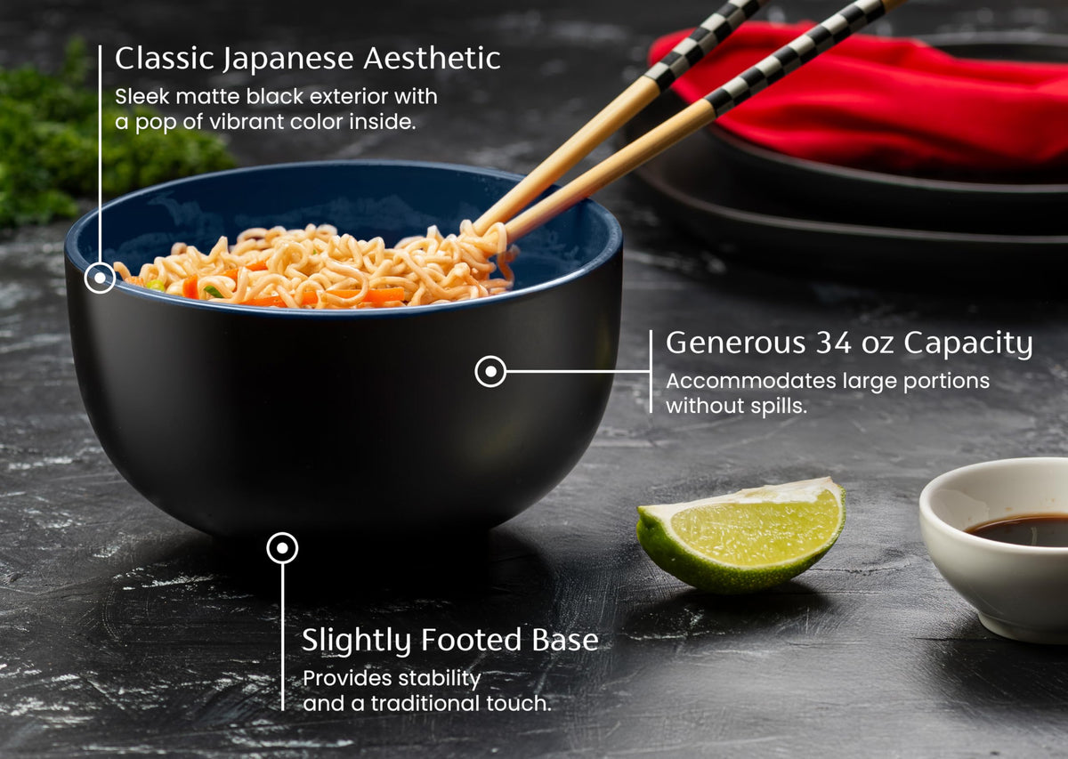 Ceramic Japanese Noodle Bowl Set, 34 oz, Set of 4 V921826