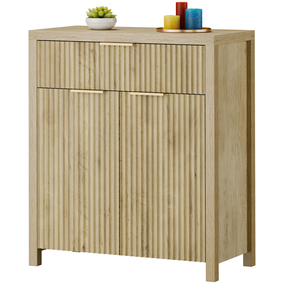 Natural Oak Storage Cabinet with Adjustable Shelves W790