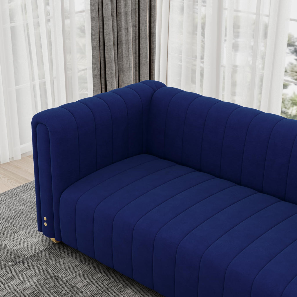 Blue Tufted Velvet Sofa with Metal Legs E129