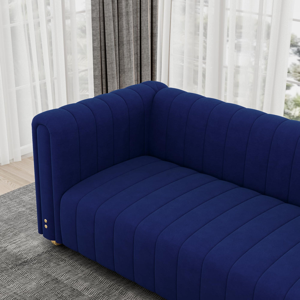 Blue Tufted Velvet Sofa with Metal Legs E129