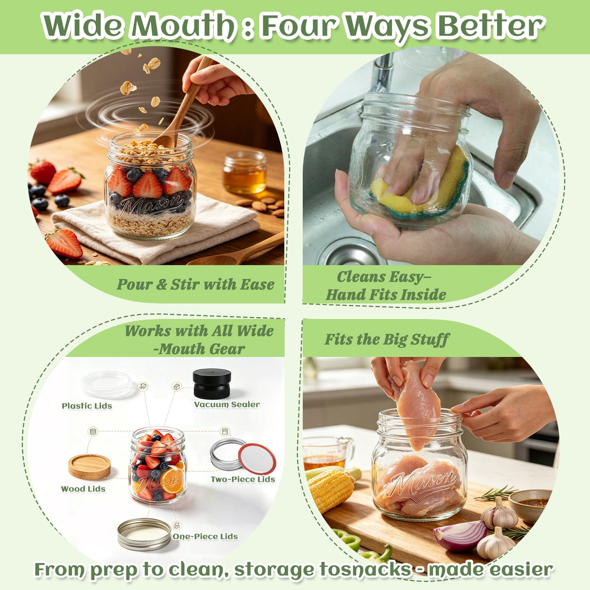 16 oz 12 Pack Wide Mouth Mason Jars with Lids N75151