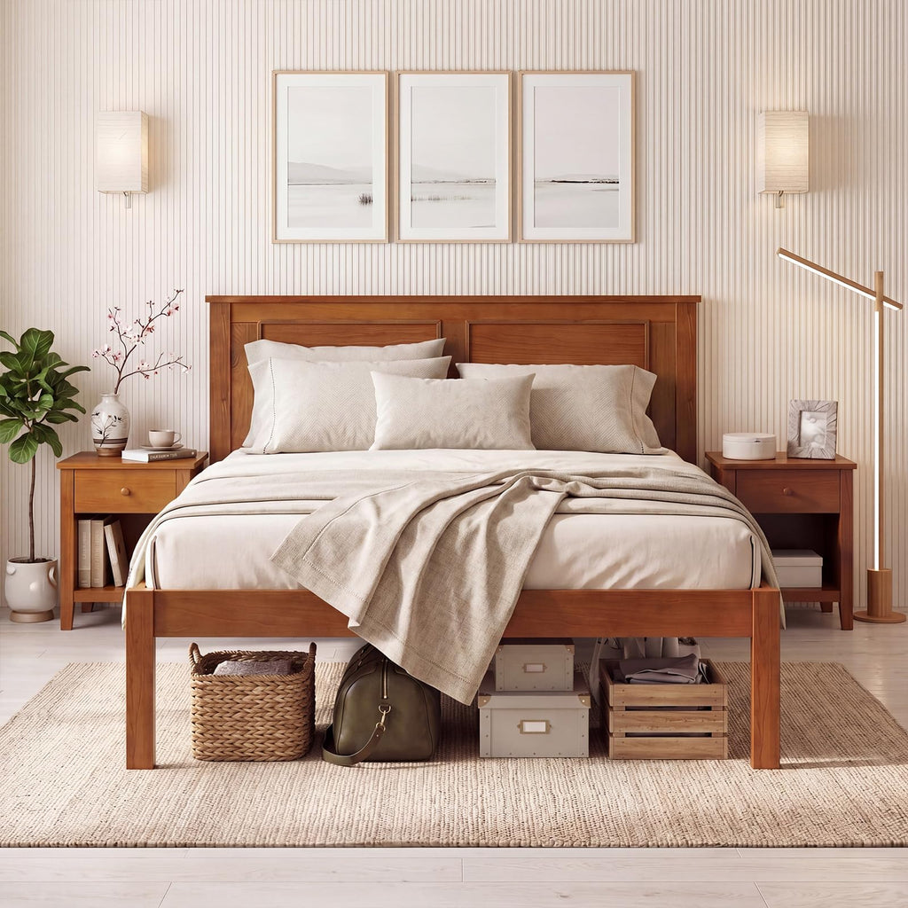 Twin Size Wooden Platform Bed with Headboard U45189