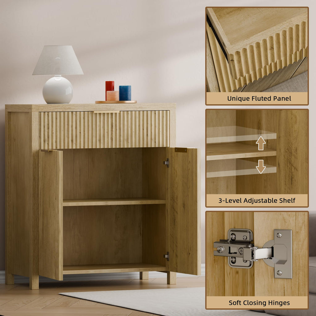 Natural Oak Storage Cabinet with Adjustable Shelves W790