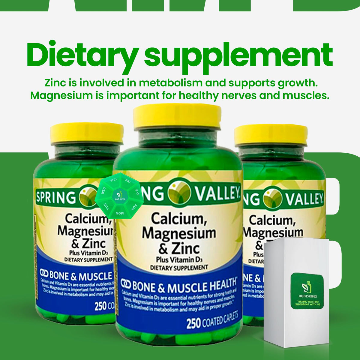 Calcium, Magnesium, Zinc & Vitamin D3 Dietary Supplement, 250 Caplets (2 Pack) C94682