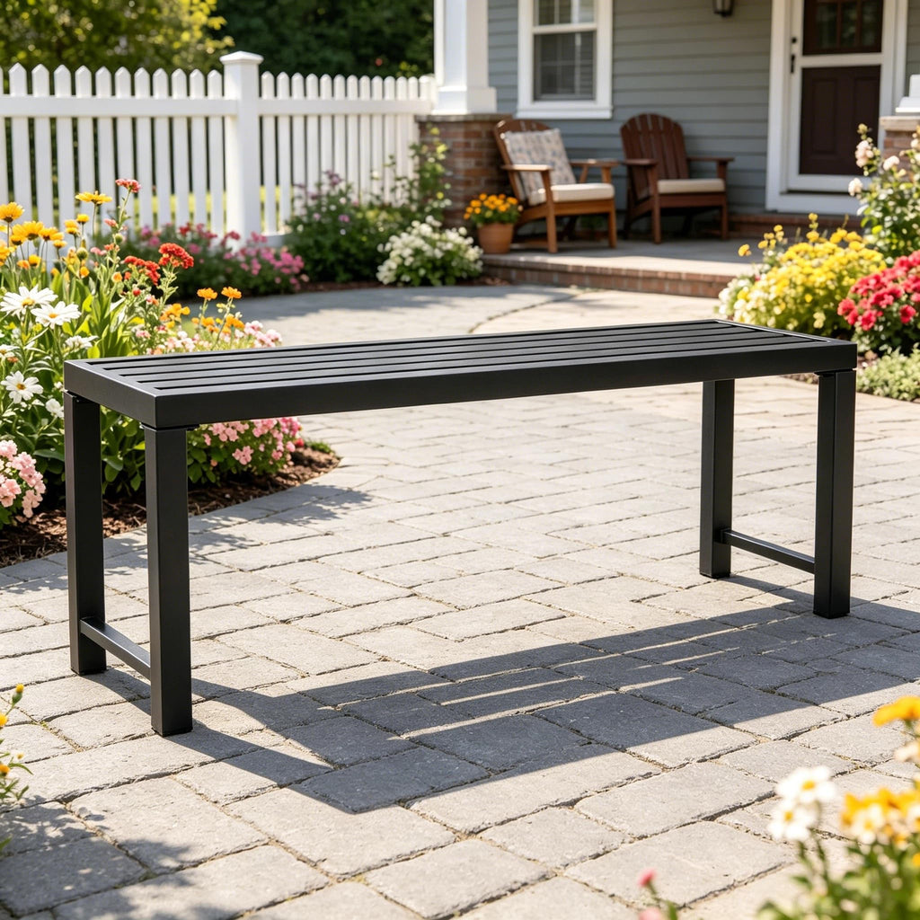 46" Black Metal Backless Outdoor Bench O1101