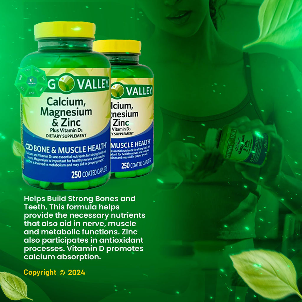 Calcium, Magnesium, Zinc & Vitamin D3 Dietary Supplement, 250 Caplets (2 Pack) C94682