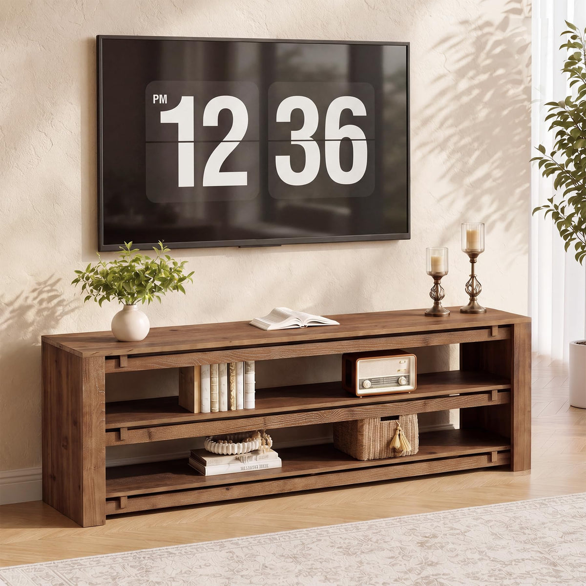 63" Solid Wood 3-Tier TV Stand Q97529