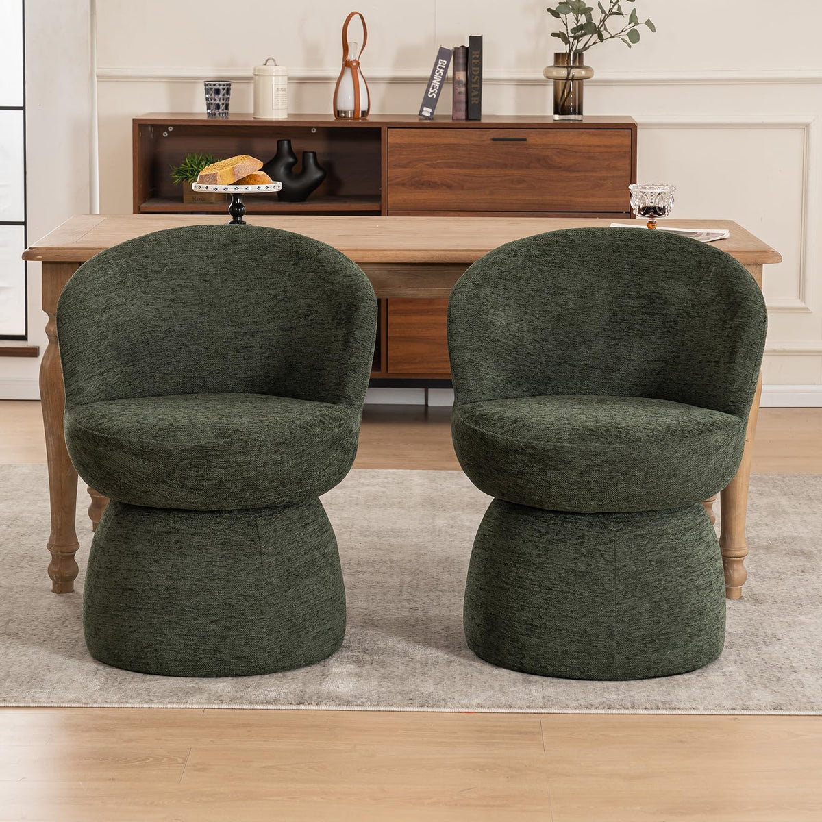 Green Boucle Fabric Swivel Accent Chair Set of 2 W161448