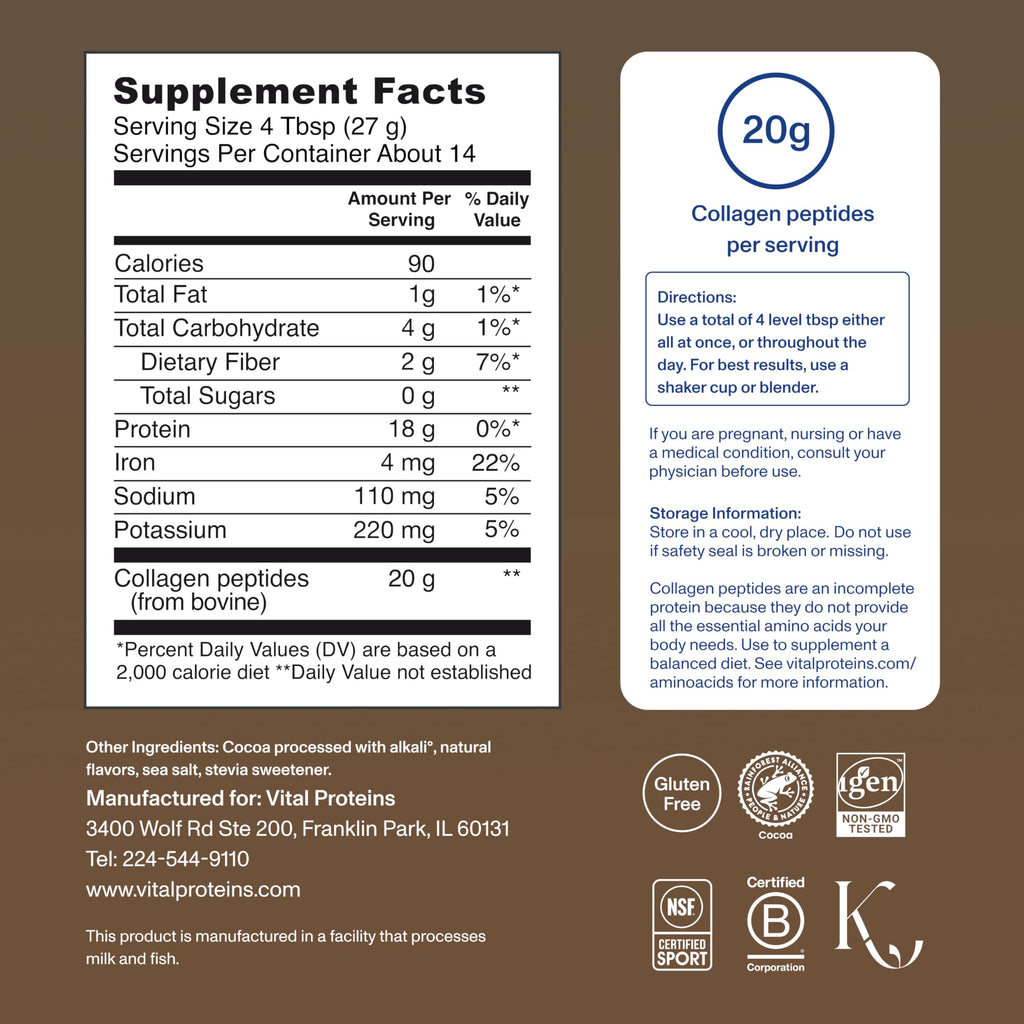 Collagen Peptides Powder, Chocolate, 13.5oz X470694
