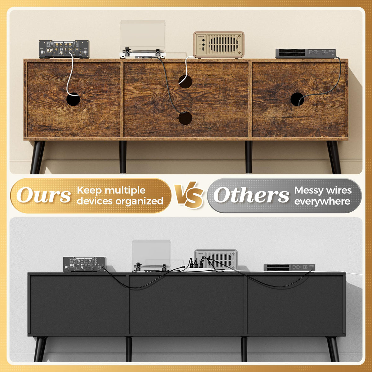 55 Inch TV Stand with Adjustable Shelf and 2 Cabinets W6929