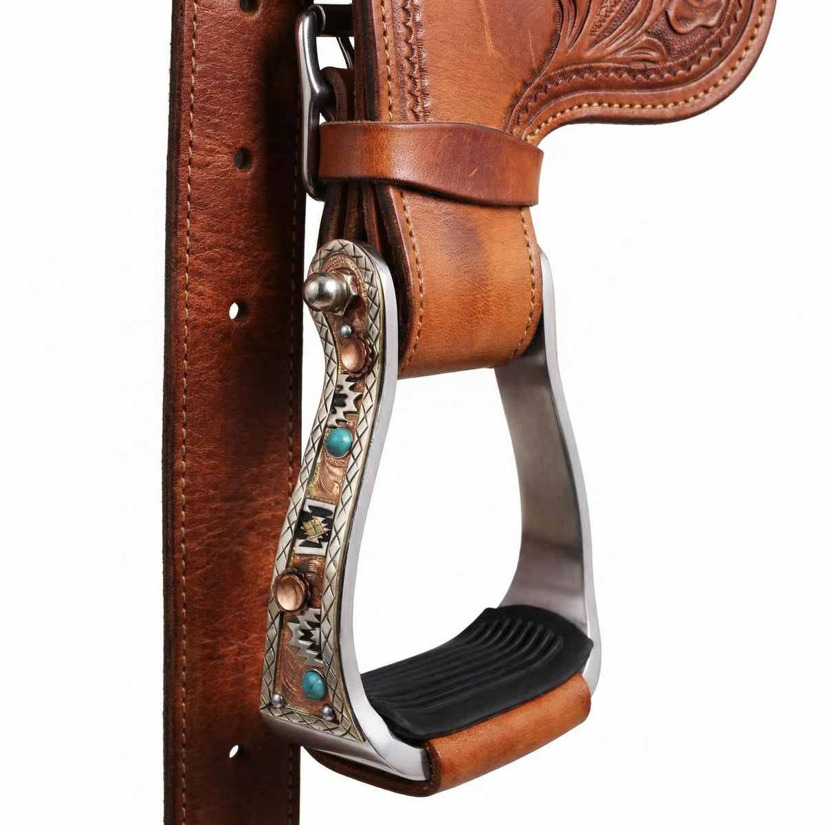 Turquoise Stone Aluminum Copper Barrel Stirrups R849348