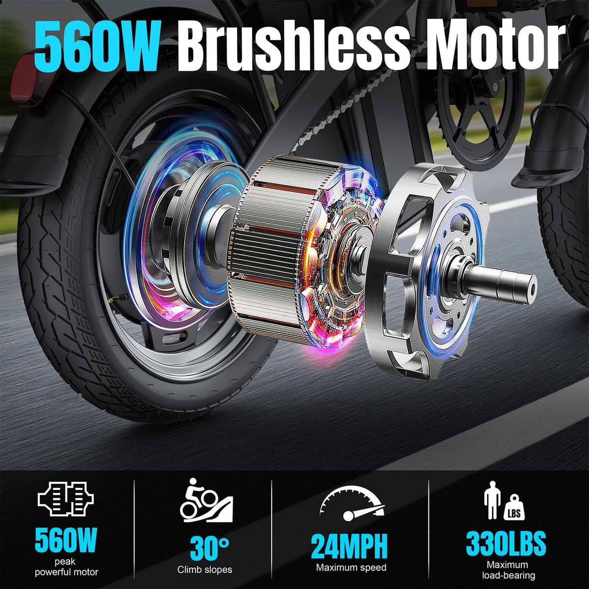 560W 24MPH 32 Miles Range 48V 10Ah 14" Foldable Electric Bike Q572596
