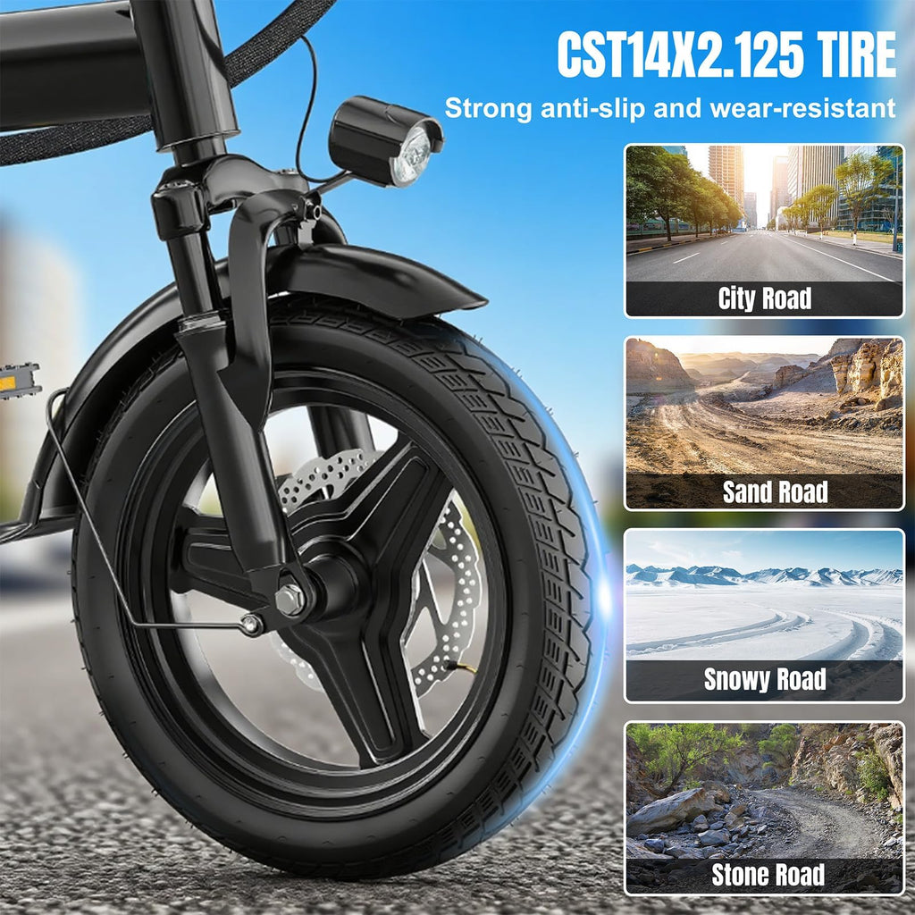 560W 24MPH 32 Miles Range 48V 10Ah 14" Foldable Electric Bike Q572596