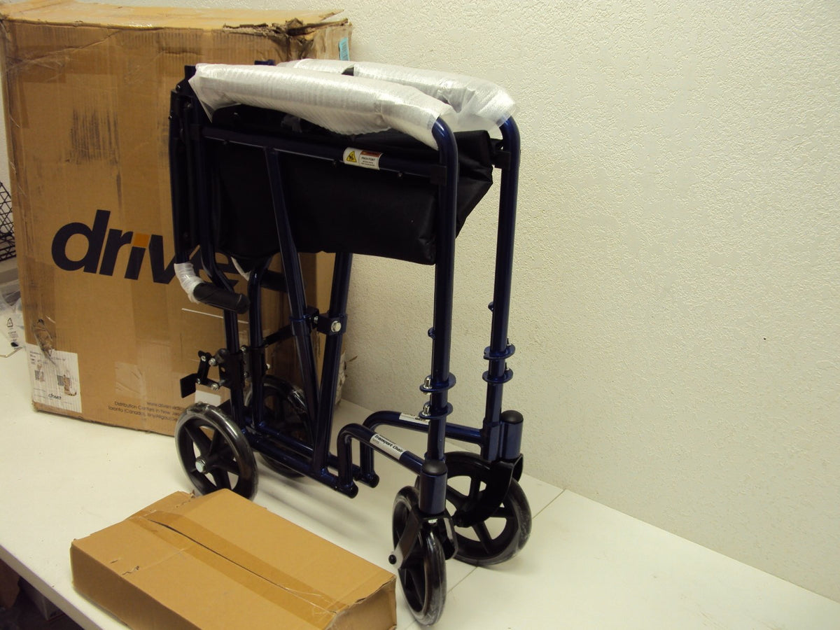 Blue Transport Wheelchair with Swing-Away Footrest V9919