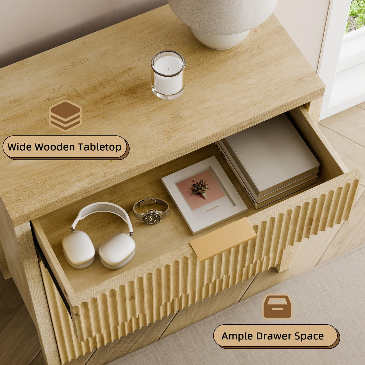 Natural Oak Storage Cabinet with Adjustable Shelves W790