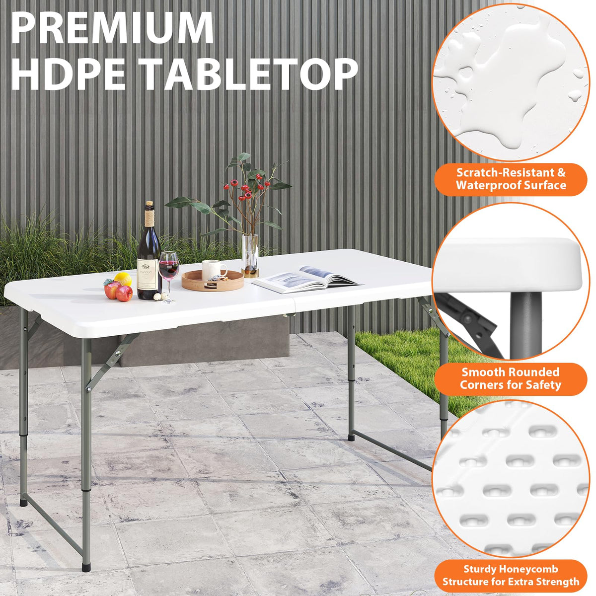 4 Foot Portable Heavy Duty Plastic Folding Table T232