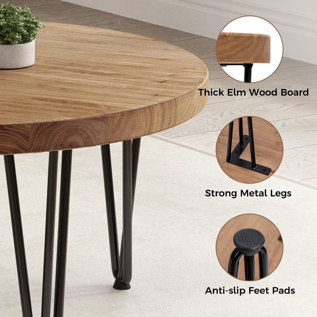 Rustic Wood Round Coffee Table with Metal Legs K631