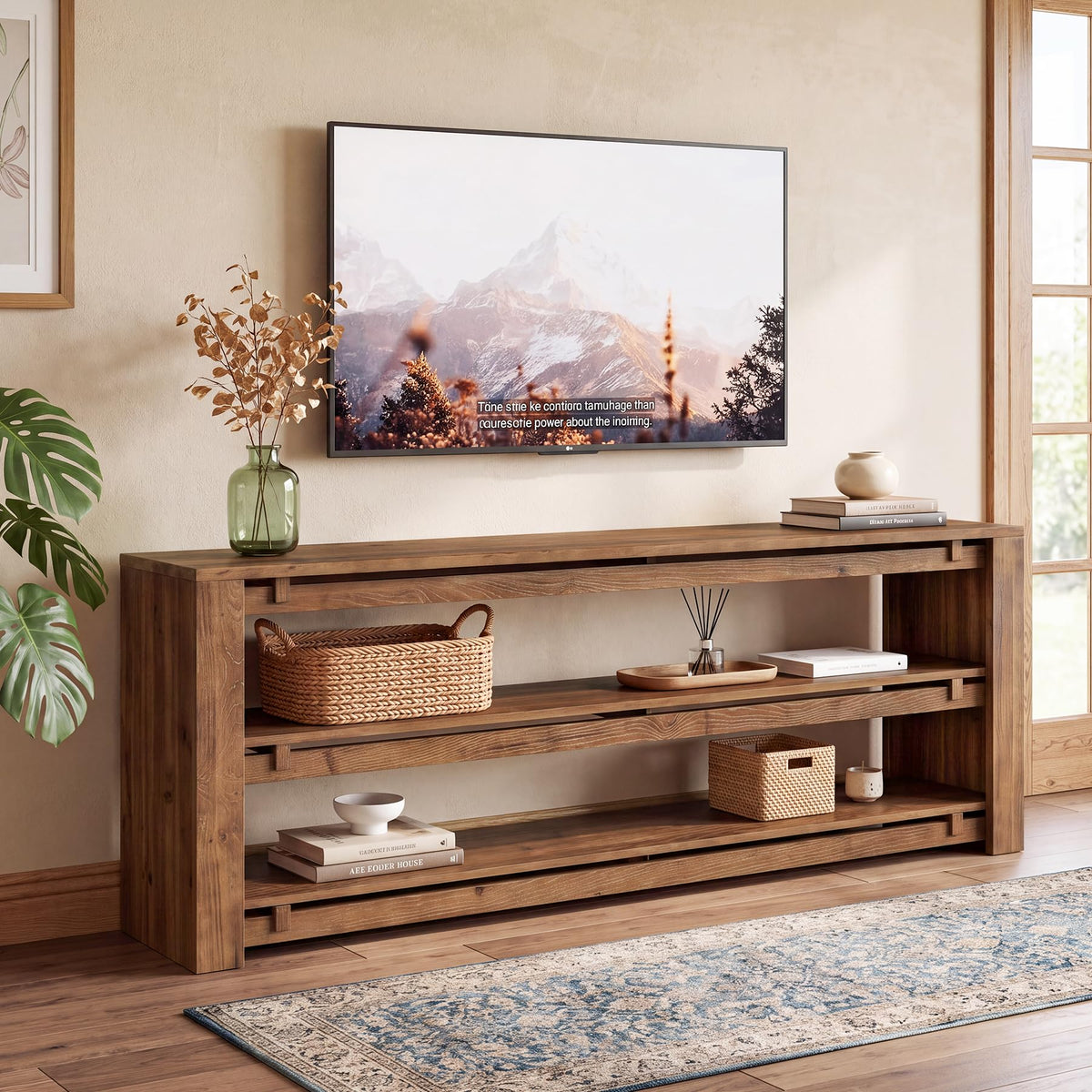 63" Solid Wood 3-Tier TV Stand Q97529