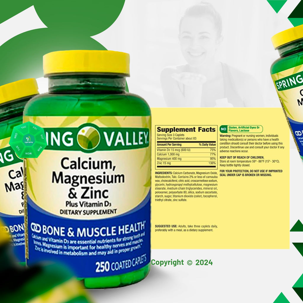 Calcium, Magnesium, Zinc & Vitamin D3 Dietary Supplement, 250 Caplets (2 Pack) C94682