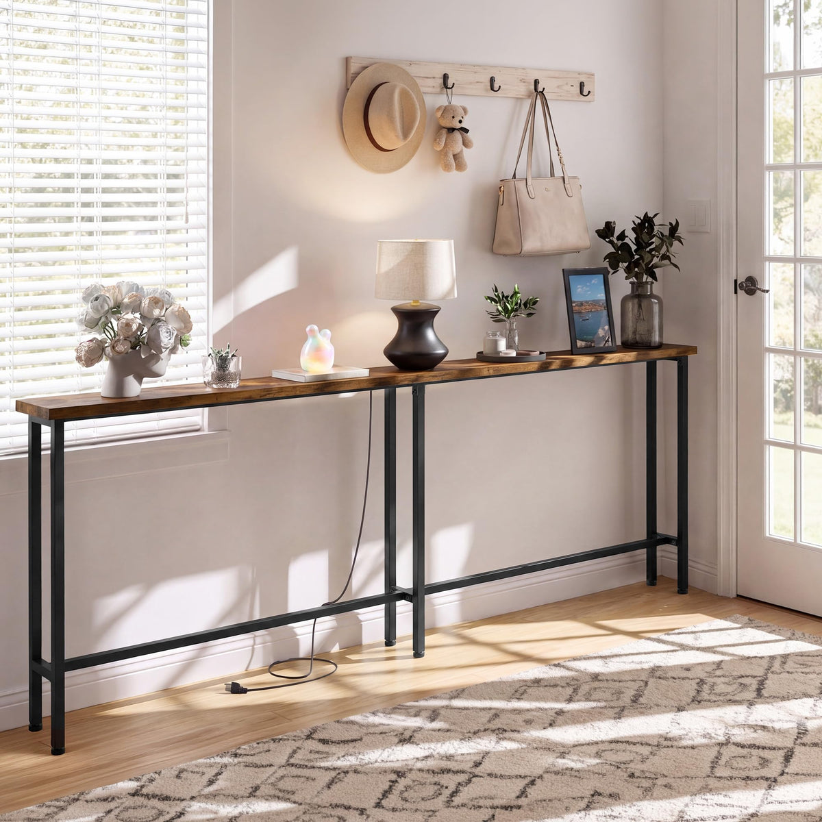 78" Sofa Table with Built-in Power Strip Metal Frame F977373