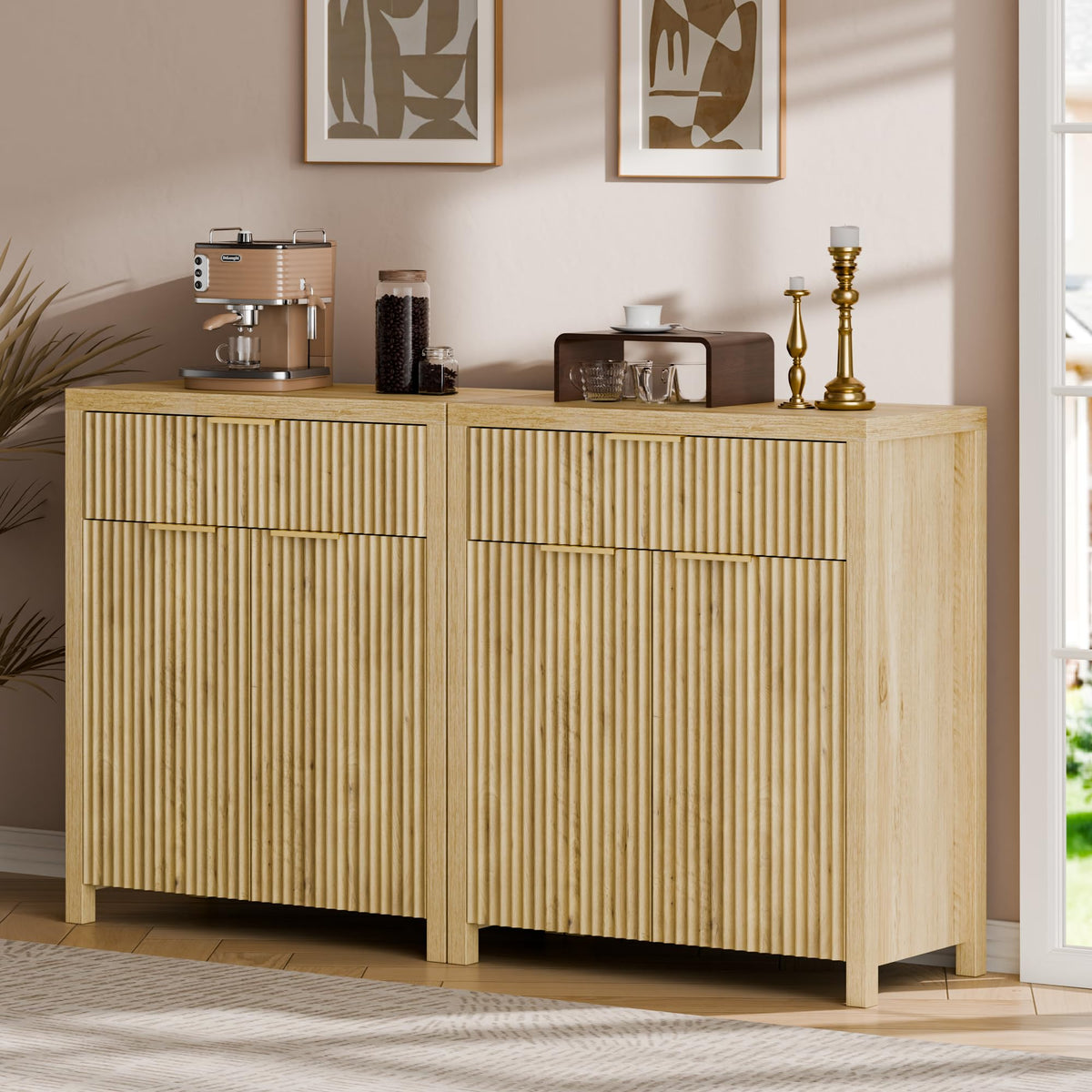 Natural Oak Storage Cabinet with Adjustable Shelves W790
