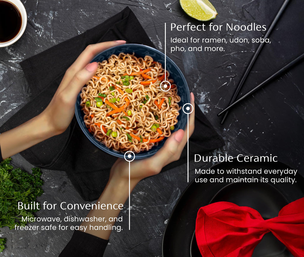 Ceramic Japanese Noodle Bowl Set, 34 oz, Set of 4 V921826