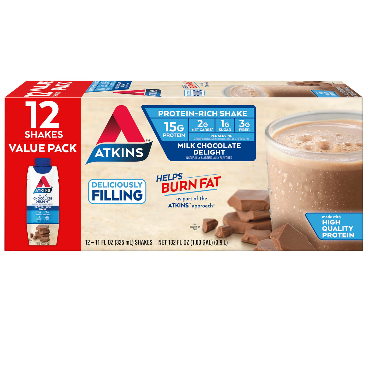 Milk Chocolate Vanilla Protein Shake, 15g Protein, 2g Net Carb W4563