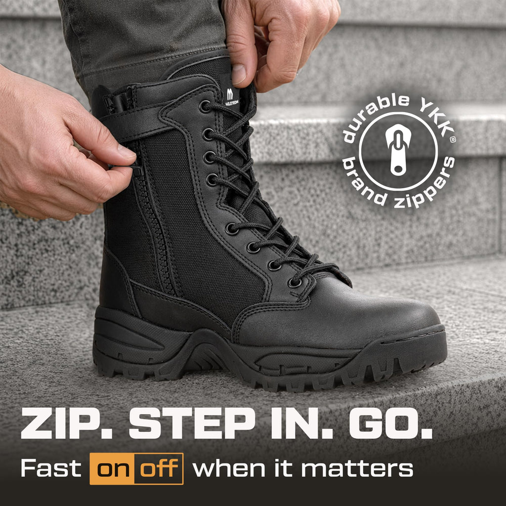Men's Lightweight Leather Tactical Work Boots with Side Zipper D2863