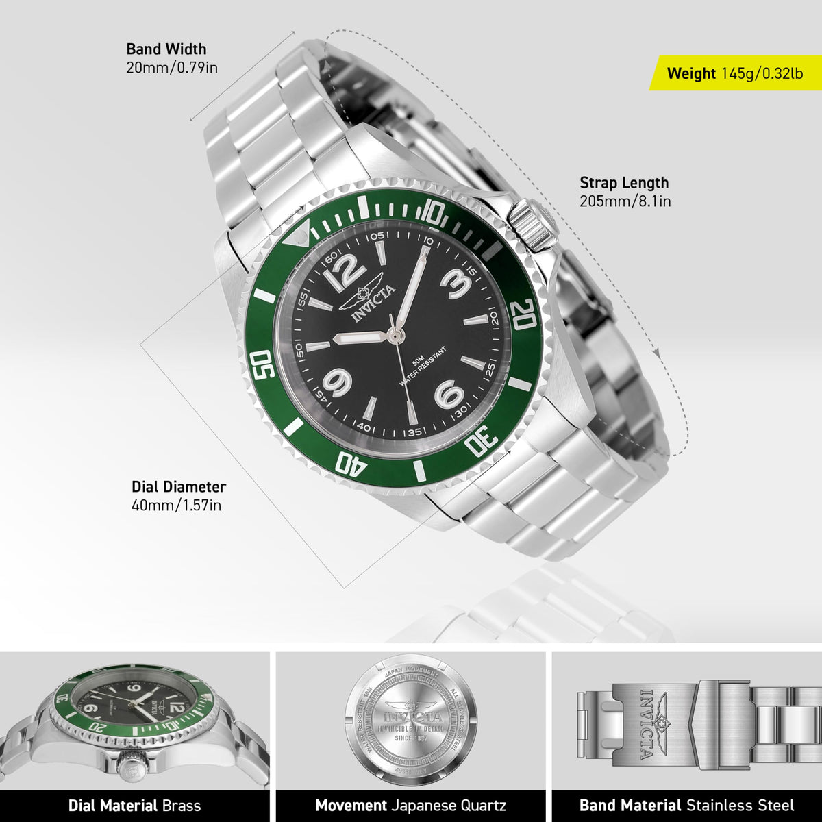 40mm Stainless Steel Black Dial Quartz E601845