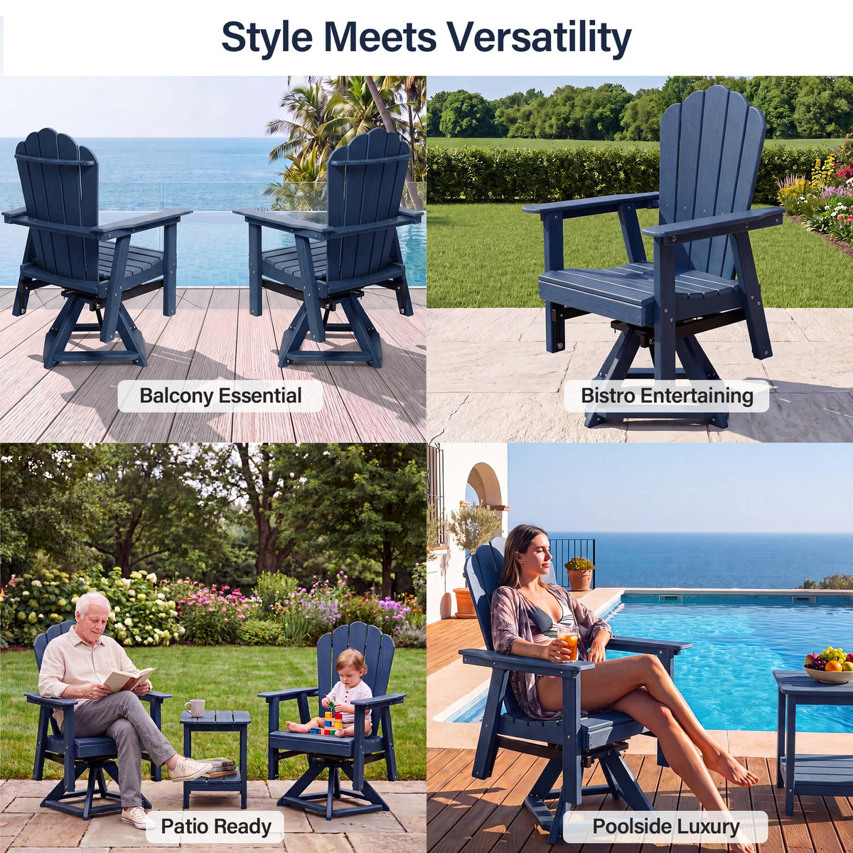 Blue 360° Swivel HDPE Adirondack Glider Chair A299