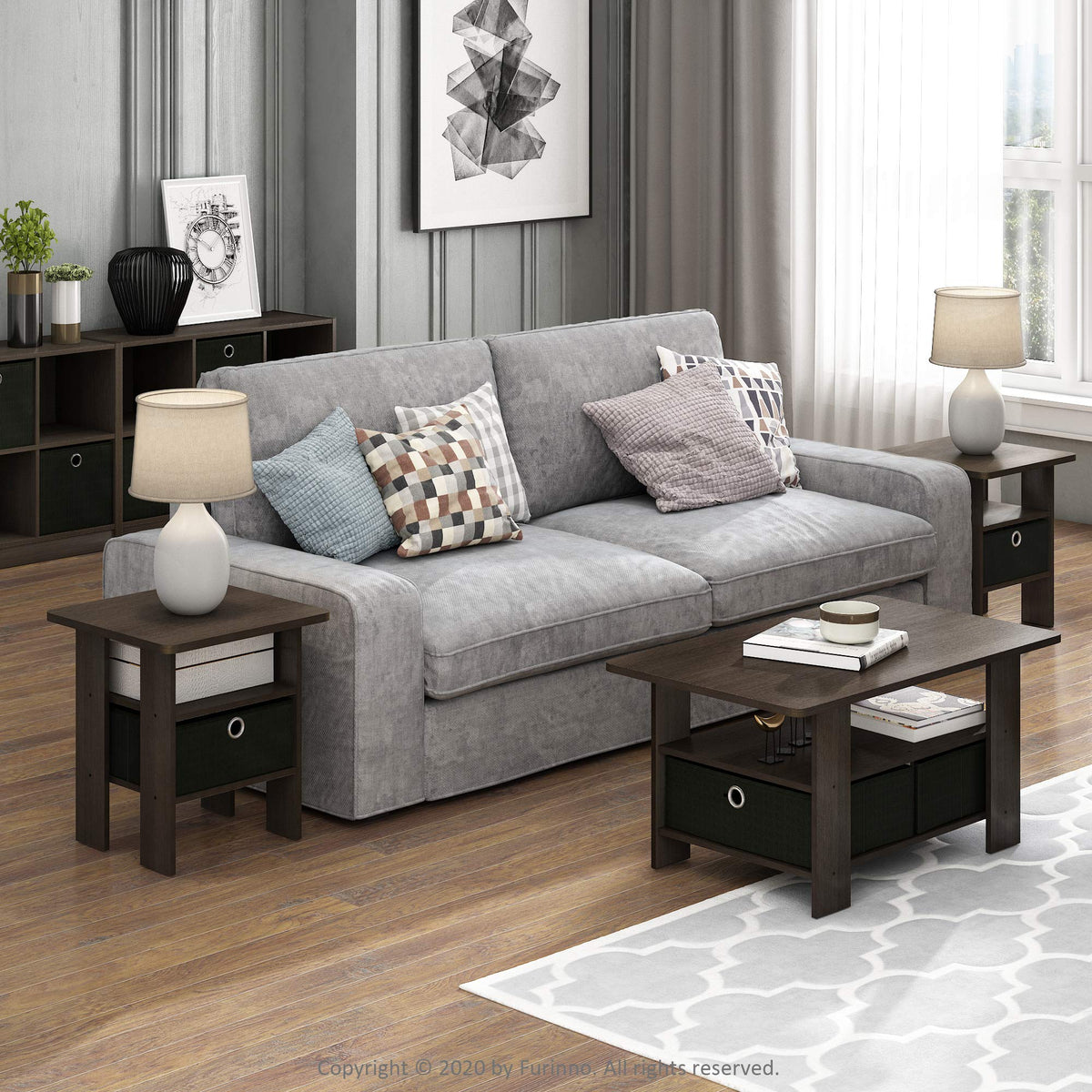 Brown 3-Tier Square Side Table Set of 2 I296024