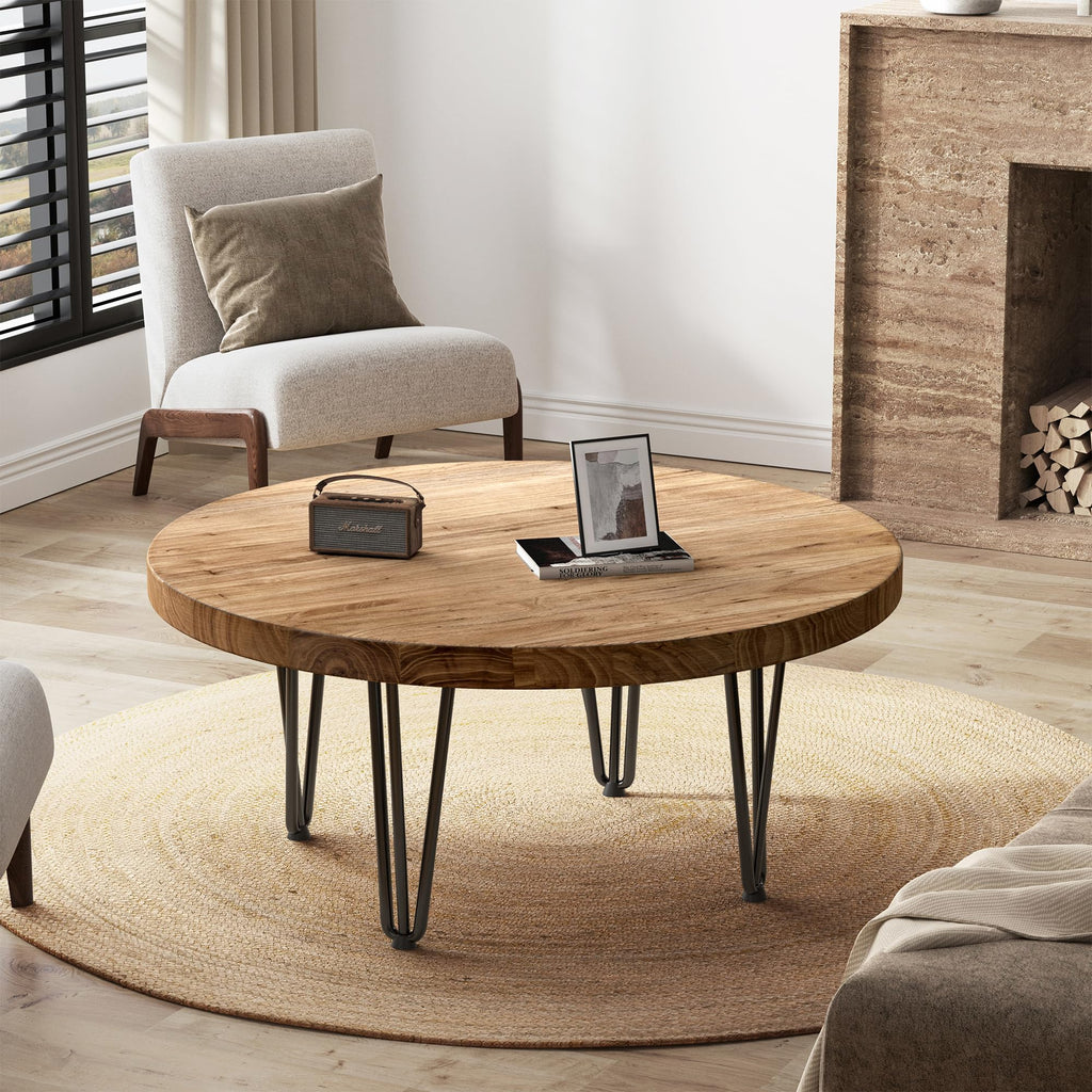 Rustic Wood Round Coffee Table with Metal Legs K631