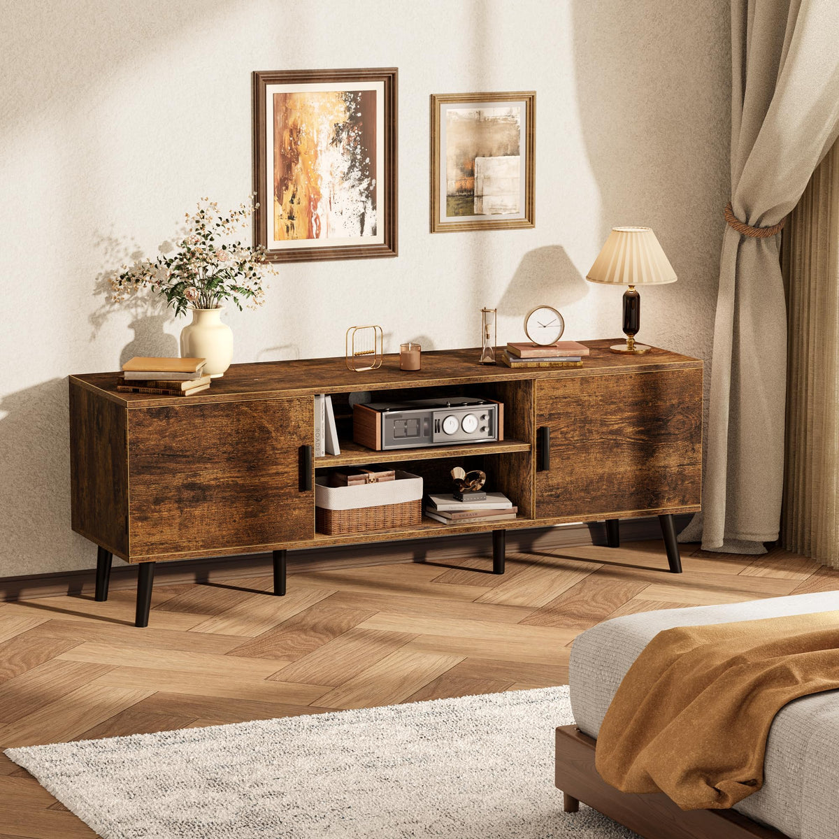 55 Inch TV Stand with Adjustable Shelf and 2 Cabinets W6929