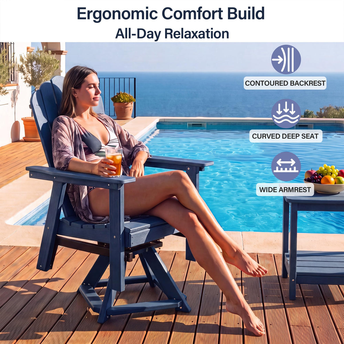 Blue 360° Swivel HDPE Adirondack Glider Chair A299