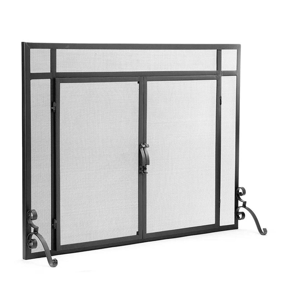 Black Metal Fireplace Screen with Hinged Doors E8129