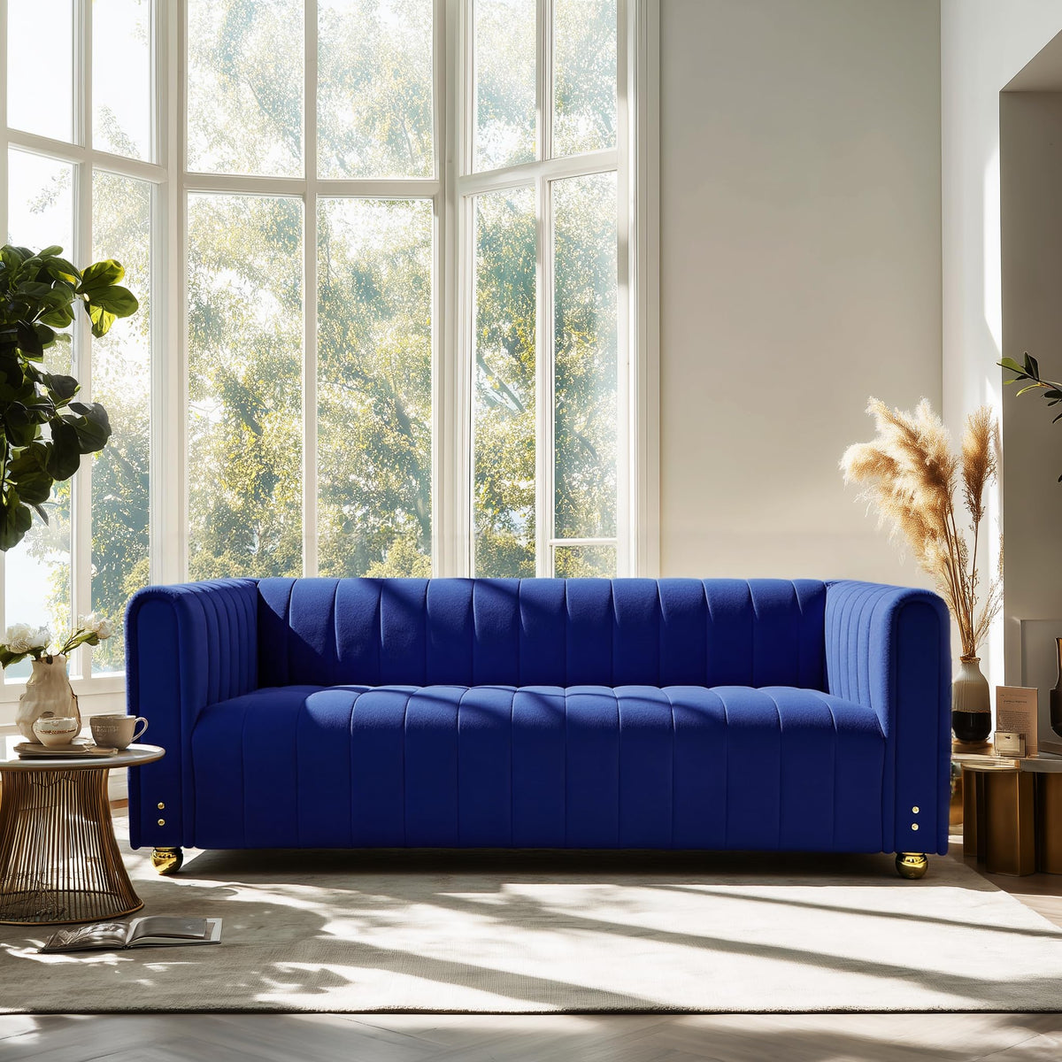 Blue Tufted Velvet Sofa with Metal Legs E129