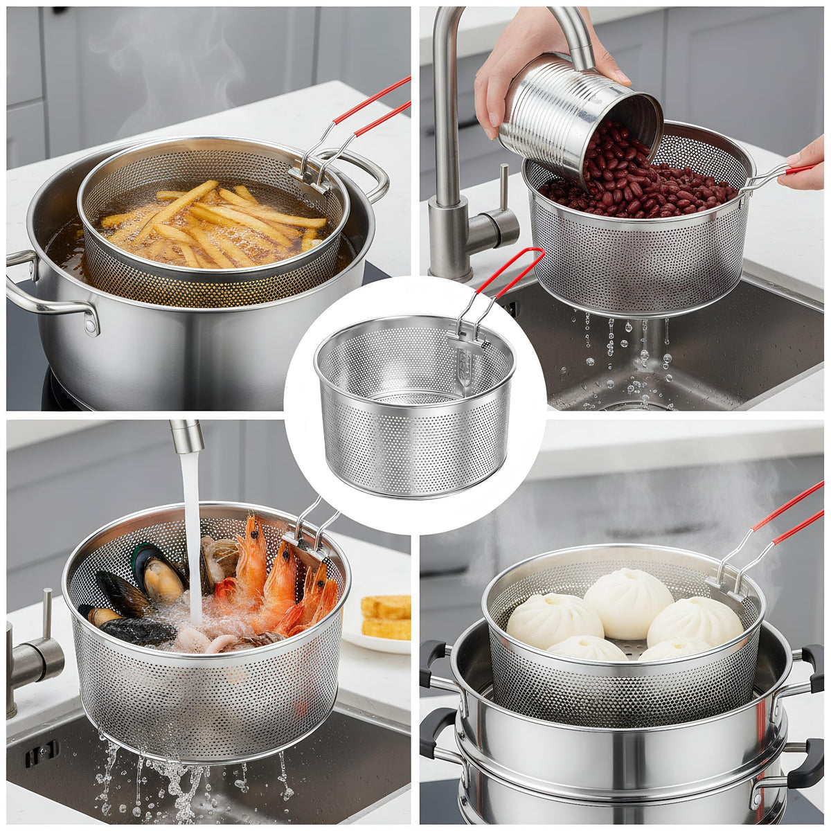 Set of 2 Stainless Steel Pasta Strainers with Removable Handle E7267